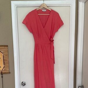 Sadie & Sage Coral Wrap Maxi Dress with Tie Waist